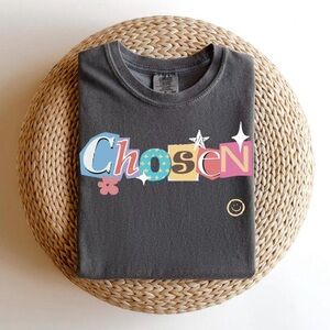 Charcoal Gray Women's Tee with Colorful 'Chosen' Design